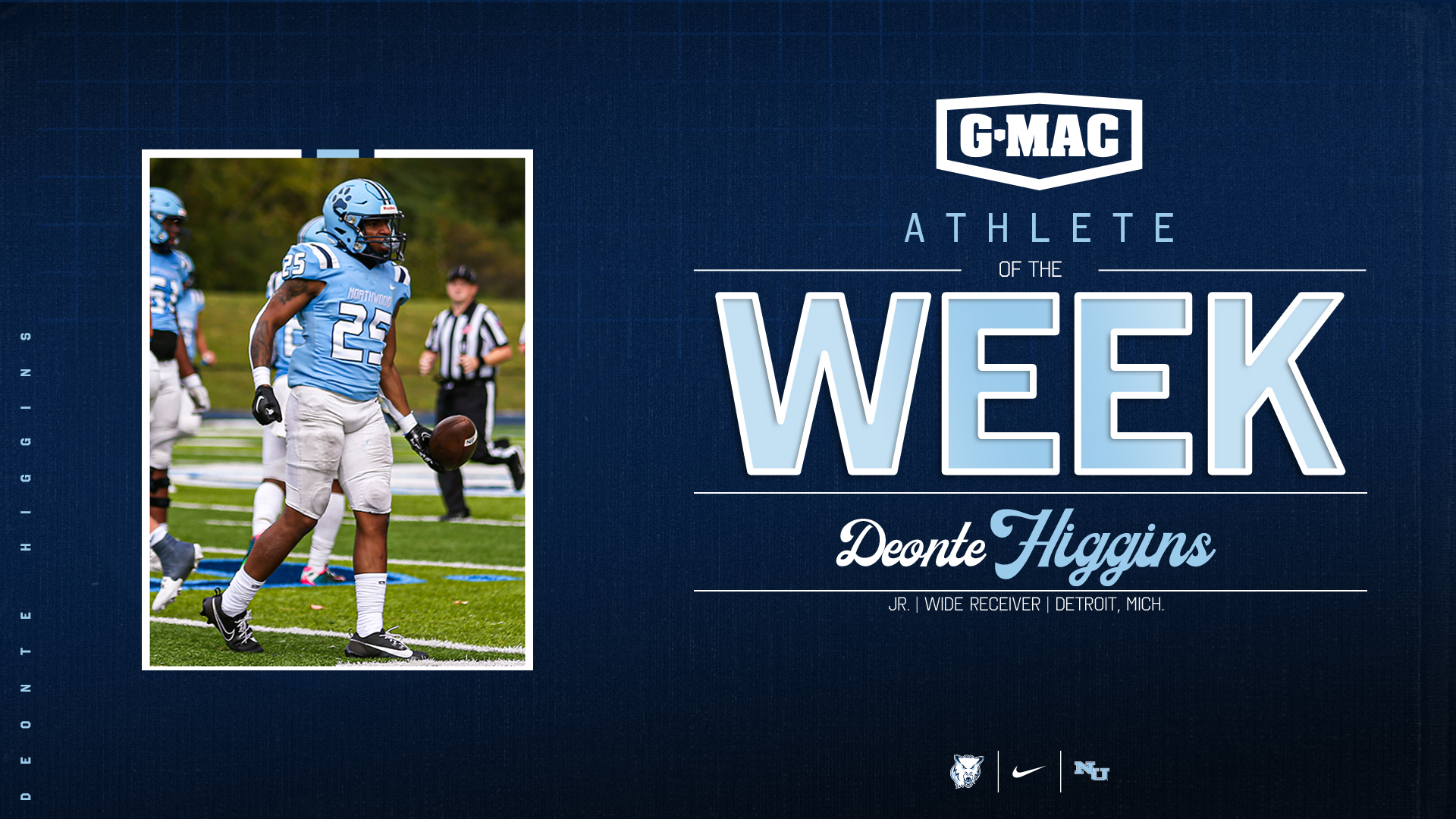 Deonte Higgins Named G-MAC Special Teams Athlete of the Week